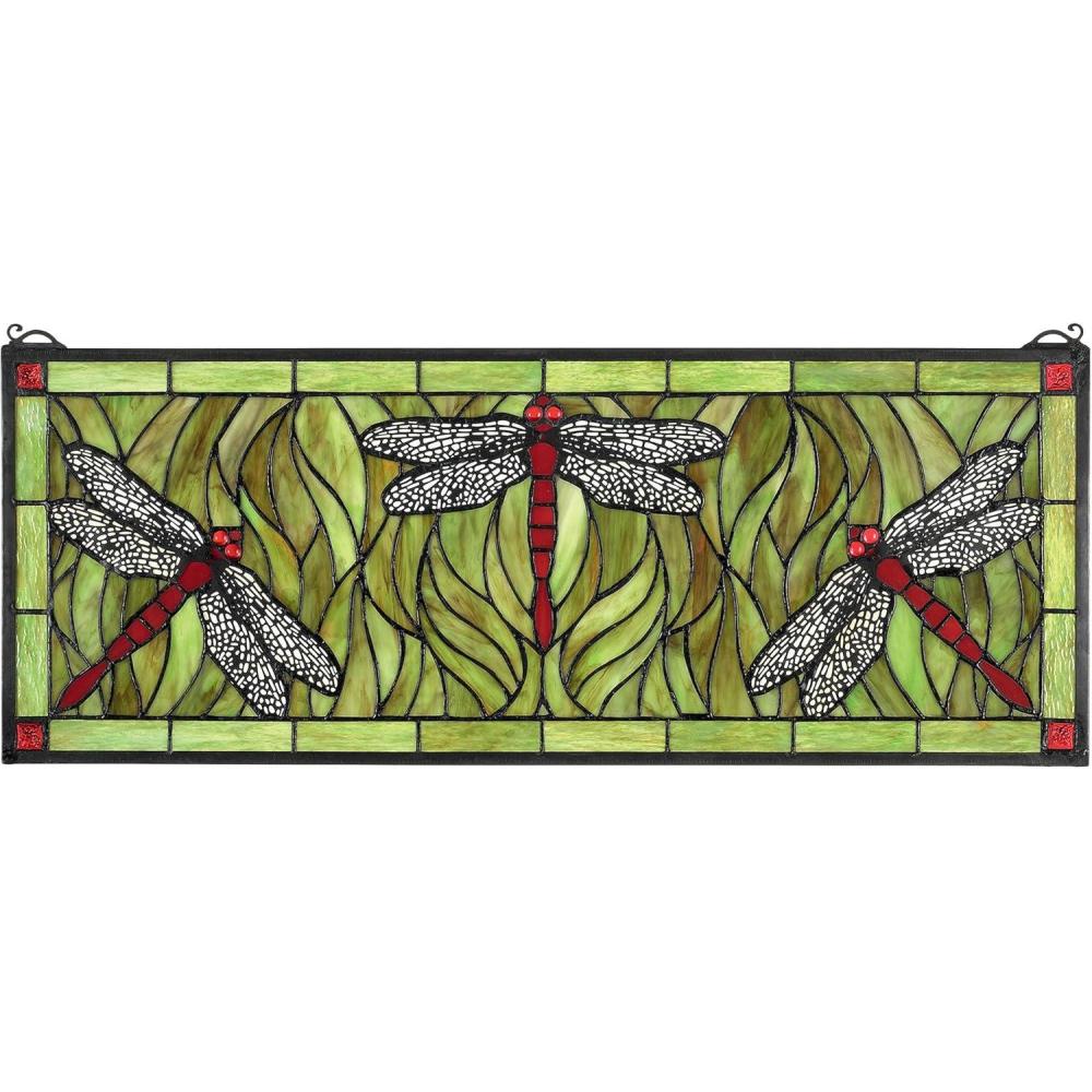 imageDesign Toscano Colbalt Blue Dragonfly TiffanyStyle Stained Glass WindowEmerald Green Dragonfly Stained Glass