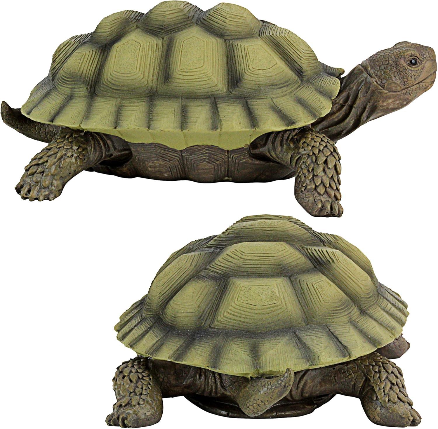 imageDesign Toscano Gilbert the Box Turtle IndoorOutdoor Garden Decor Animal Statue Set of Two 9 Inch Long Cast Stone Resin Green Painted Finish