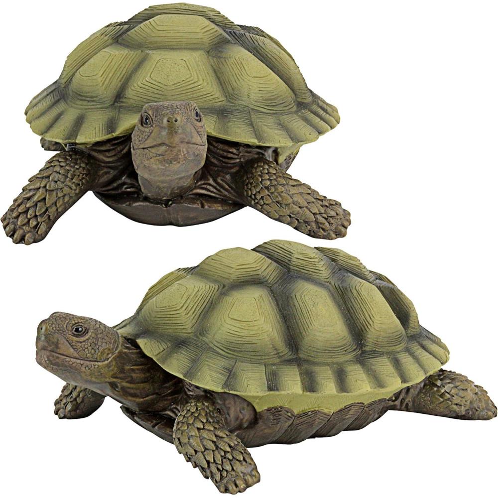 imageDesign Toscano Gilbert the Box Turtle IndoorOutdoor Garden Decor Animal Statue Set of Two 9 Inch Long Cast Stone Resin Green Painted Finish