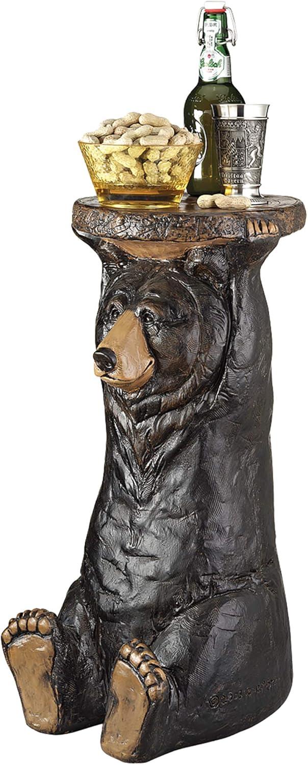 imageDesign Toscano Black Forest Bear Pedestal Table Rustic Cabin Decor 24 Inch Tall Cast Stone Resin Full Color FinishForest Bear