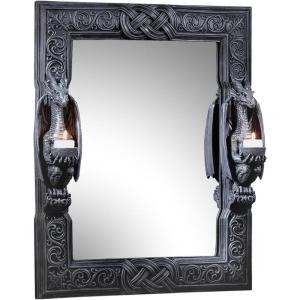 Design Toscano Dragons Thorne Twin Sentinal Dragons Gothic Decor Wall Mirror Sculpture with Candle Holders, 19 Inches Wide, 5 Inches Deep, 23 Inches High, Handcast Polyresin, Gray Stone Finish