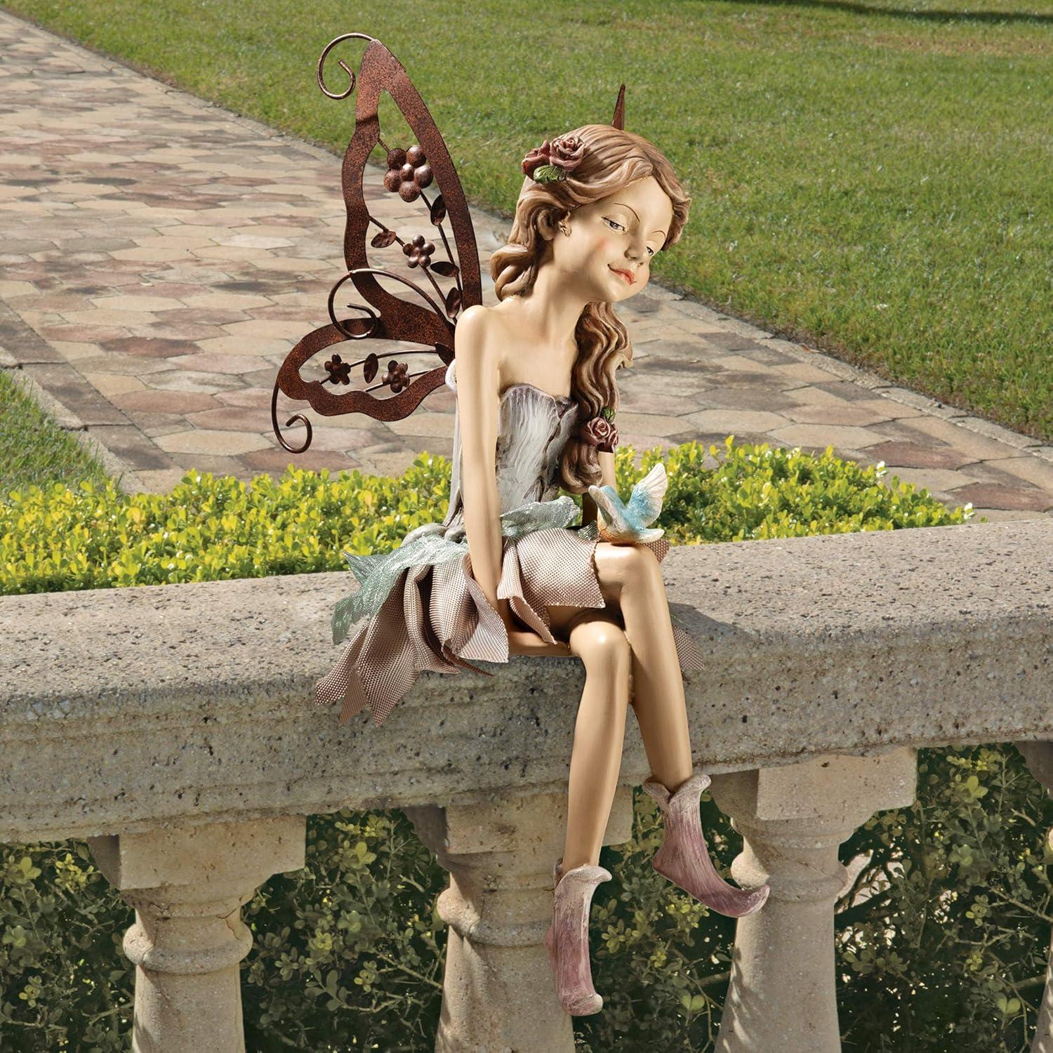 image:imageDesign Toscano Fannie the Garden Fairy IndoorOutdoor Shelf Sitting Statue 12 Inch Tall Cast Stone Resin Full Color FinishStatue