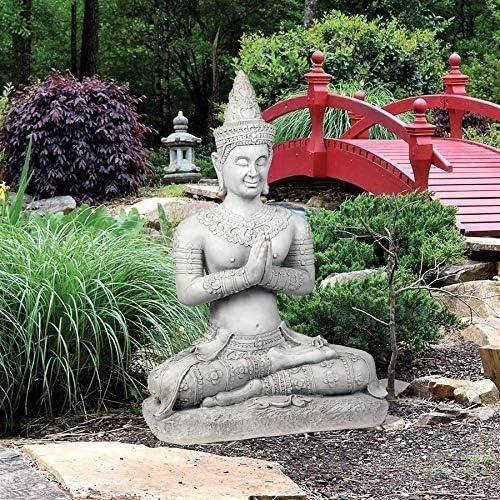 image:imageDesign Toscano Praying Seated Ayutthaya Thai Decor Asian Garden Statue 31 inches Wide 46 inches Tall Cast Stone Resin Antique Stone Finish