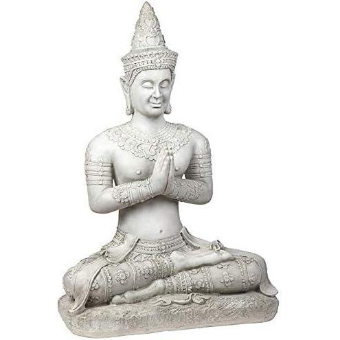 image:imageDesign Toscano Praying Seated Ayutthaya Thai Decor Asian Garden Statue 31 inches Wide 46 inches Tall Cast Stone Resin Antique Stone Finish