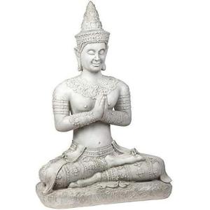 Design Toscano Praying Seated Ayutthaya Thai Decor Asian Garden Statue, 31 inches Wide, 46 inches Tall, Cast Stone Resin, Antique Stone Finish