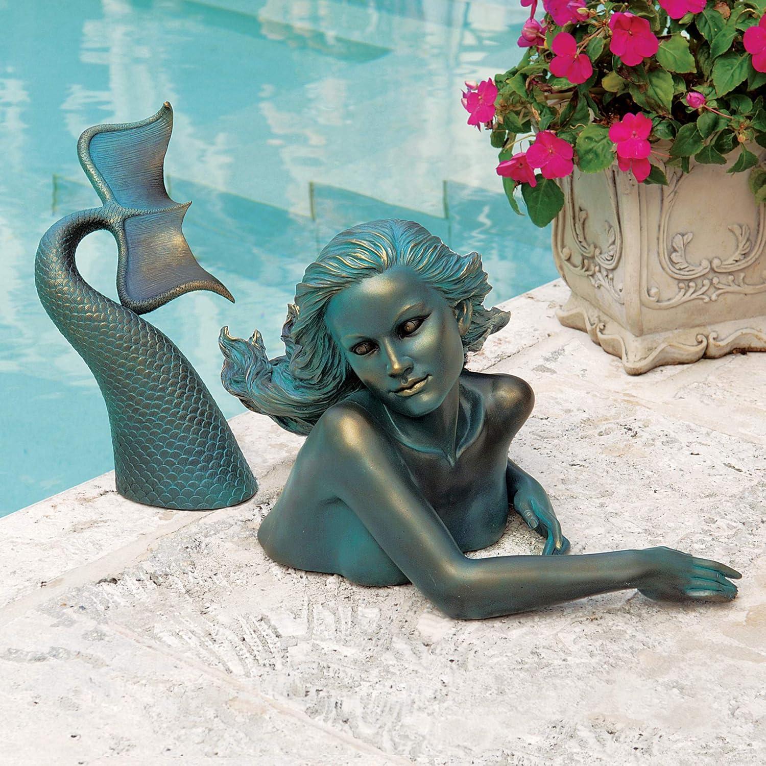 image:imageDesign Toscano Meara the Mermaid Swimmer IndoorOutdoor Garden Statue for Patio Pool or Lawn 16 Inches Wide 7 Inches Deep 7 Inches High Handcast Polyresin Green Verdigris Finish