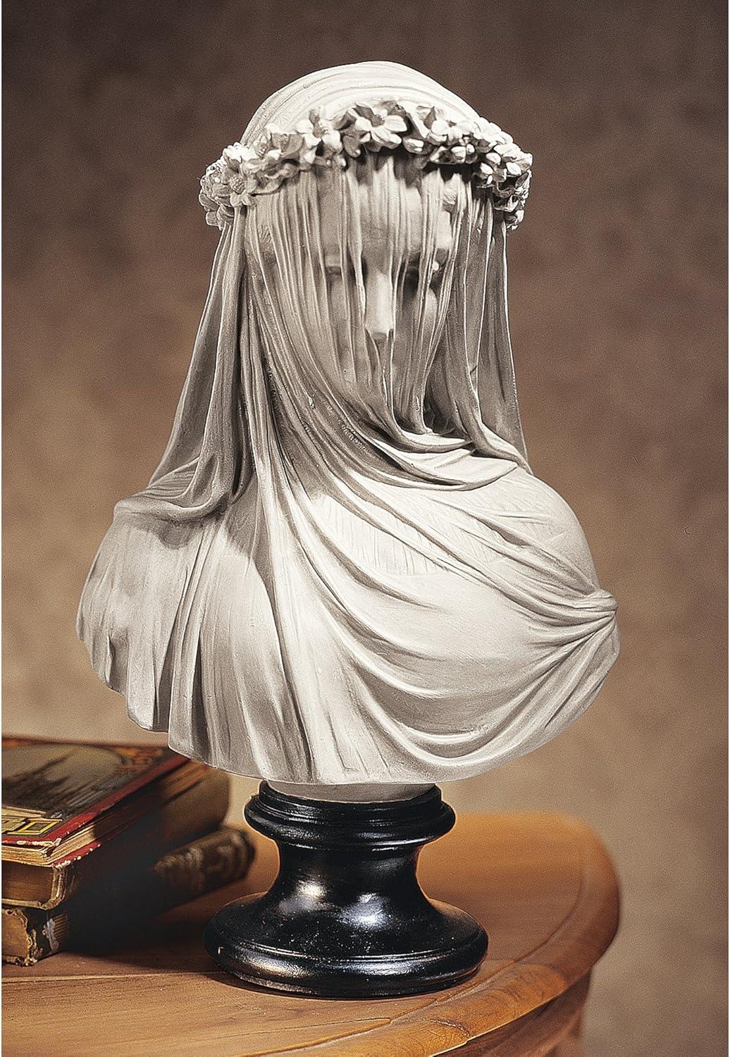 image:imageDesign Toscano Veiled Maiden Indoor Bust Statue 9 Inch Wide 14 Inch Tall Cast Stone Resin Antiqued White Finish with a Black Painted Base