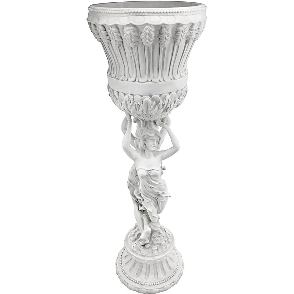 image:imageDesign Toscano Les Filles Joyeuses Dancing Maidens Pedestal Column Plant Stand with Urn 36 Inch Tall Cast Stone Resin Antique Stone Finish