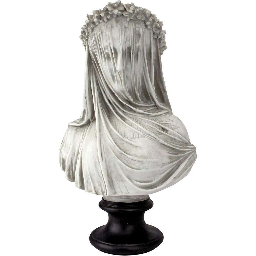 image:imageDesign Toscano Veiled Maiden Indoor Bust Statue 9 Inch Wide 14 Inch Tall Cast Stone Resin Antiqued White Finish with a Black Painted Base