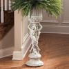 Design Toscano Les Filles Joyeuses Dancing Maidens Pedestal Column Plant Stand with Urn, 36 Inch Tall, Cast Stone Resin, Antique Stone Finish