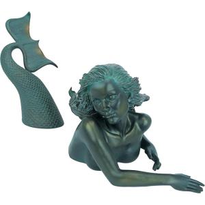 Design Toscano Meara the Mermaid Swimmer Indoor/Outdoor Garden Statue for Patio, Pool or Lawn, 16 Inches Wide, 7 Inches Deep, 7 Inches High, Handcast Polyresin, Green Verdigris Finish
