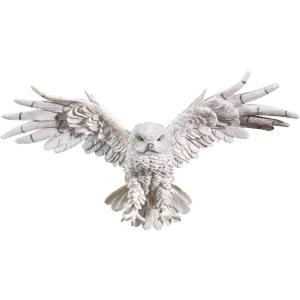 Design Toscano Mystical Snowy Owl Bird Indoor/Outdoor Wall Frieze Sculpture, Medium, 19 inches wide, 11 inches tall, Cast Stone Resin, White Finish(Full Color)