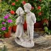 Design Toscano Boy and Girl Garden Decor Statue ,14 Inch, Polyresin, Antique Stone(Love’s First Kiss Children)