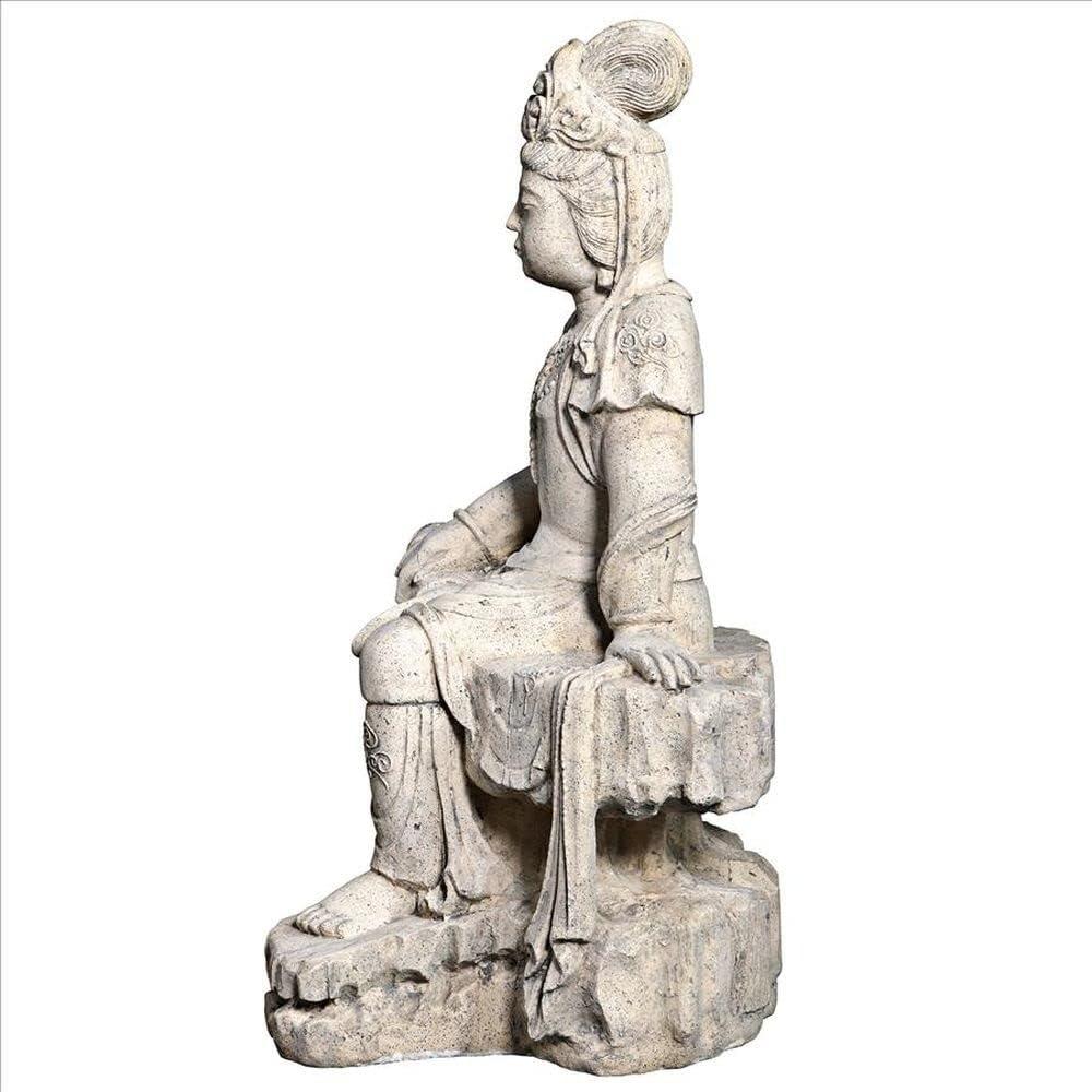 image:imageDesign Toscano GuanYin Patroness of Compassion Asian Decor Outdoor Garden Statue 54 inches Tall Fiberglass Cast Stone Resin Limestone FinishResting Guan Yin