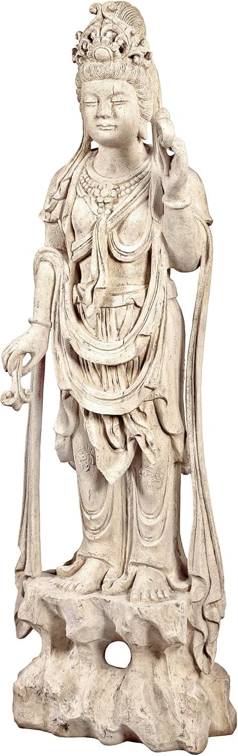 image:imageDesign Toscano GuanYin Patroness of Compassion Asian Decor Outdoor Garden Statue 54 inches Tall Fiberglass Cast Stone Resin Limestone FinishStanding Goddess