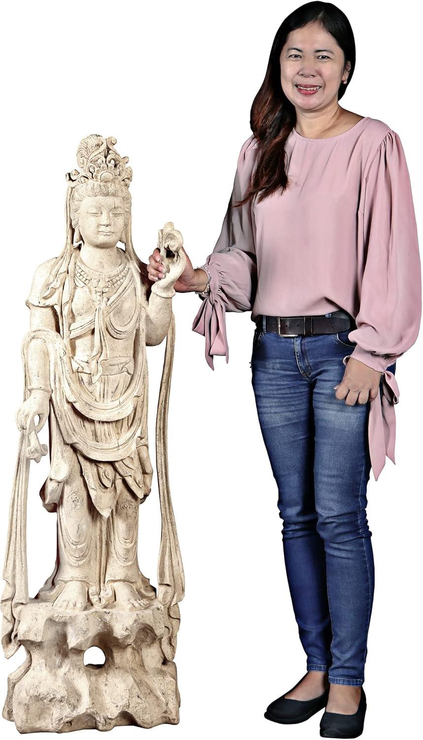 image:imageDesign Toscano GuanYin Patroness of Compassion Asian Decor Outdoor Garden Statue 54 inches Tall Fiberglass Cast Stone Resin Limestone FinishStanding Goddess