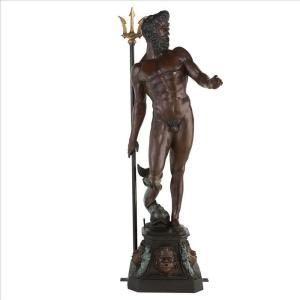 Design Toscano Guan-Yin Patroness of Compassion Asian Decor Outdoor Garden Statue, 54 inches Tall, Fiberglass Cast Stone Resin, Limestone Finish(Poseidon)