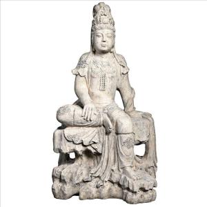 Design Toscano Guan-Yin Patroness of Compassion Asian Decor Outdoor Garden Statue, 54 inches Tall, Fiberglass Cast Stone Resin, Limestone Finish(Resting Guan Yin)