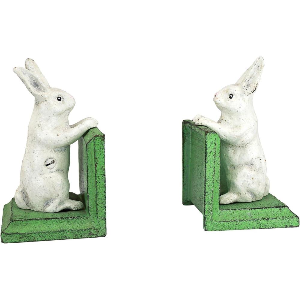 image:imageDesign Toscano SP1601 Bookworm Bunny Rabbits Cast Iron Sculptural Bookend Pair full colorBookworm Bunny