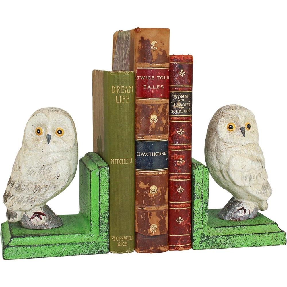 image:imageDesign Toscano SP1601 Bookworm Bunny Rabbits Cast Iron Sculptural Bookend Pair full colorWise Snowy Owl