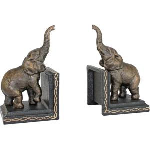 Design Toscano SP1601 Bookworm Bunny Rabbits Cast Iron Sculptural Bookend Pair, full color(Triumphant Elephant)