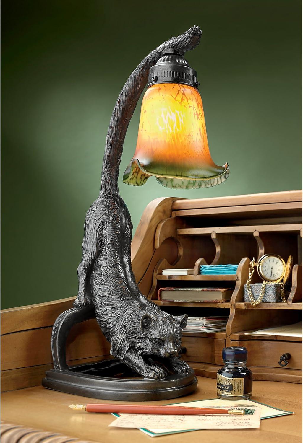 image:imageDesign Toscano Crouching Cat Flexing Feline Illuminated Sculpture