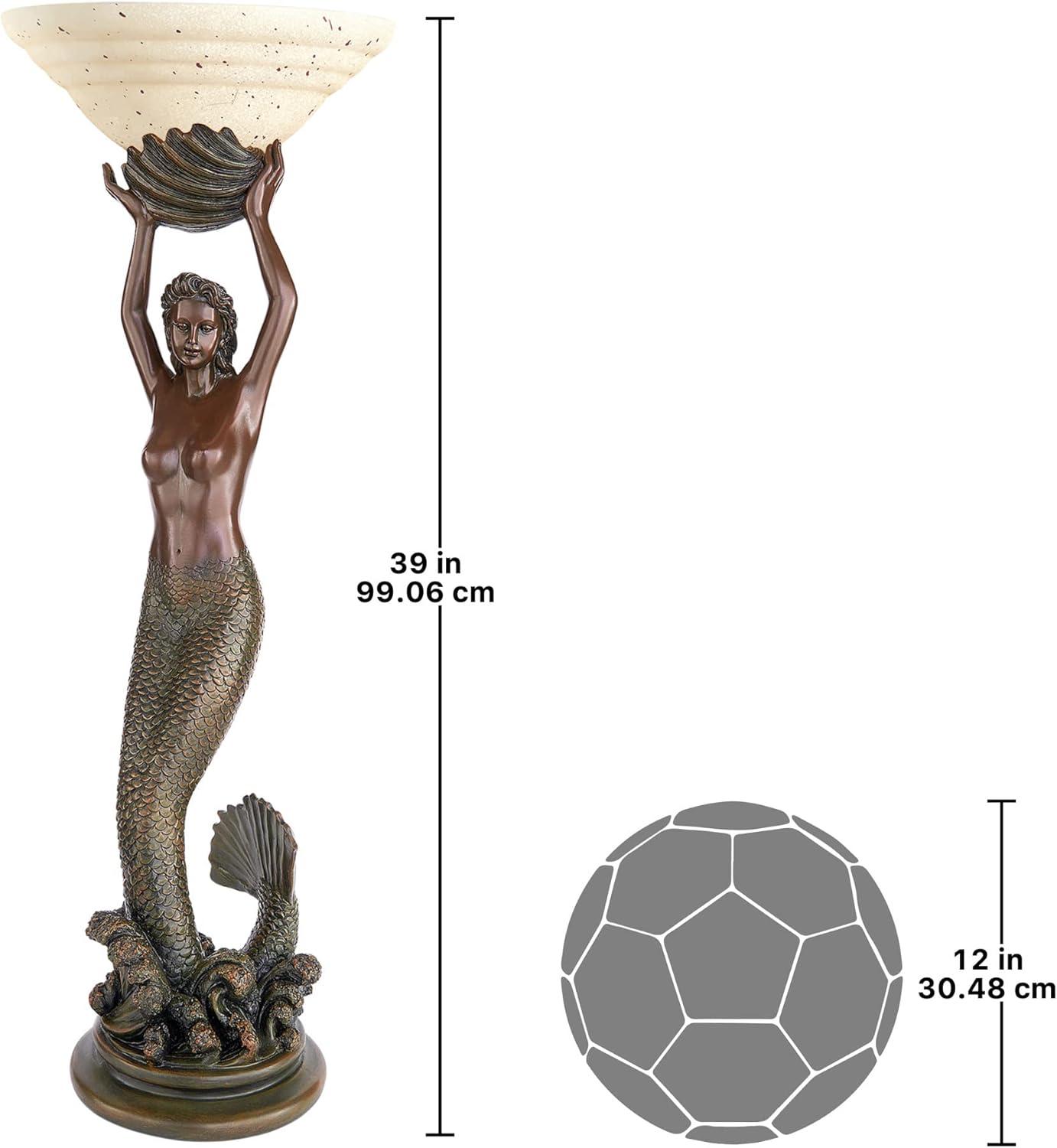 image:imageDesign Toscano Mermaid Offering Woman Sculptural Table Torchiere Lamp 12 inches wide 39 inches tall Cast Stone Resin Green Bronze Finish