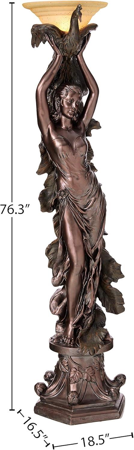 image:imageDesign Toscano Peacock Woman Sculptural Floor Torchiere Lamp 19 inches wide 74 inches tall Cast Stone Resin Bronze Finish