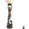 Design Toscano Mermaid Offering Woman Sculptural Table Torchiere Lamp, 12 inches wide, 39 inches tall, Cast Stone Resin, Green Bronze Finish