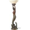 Design Toscano Mermaid Offering Woman Sculptural Table Torchiere Lamp, 12 inches wide, 39 inches tall, Cast Stone Resin, Green Bronze Finish