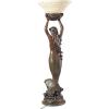 Design Toscano Mermaid Offering Woman Sculptural Table Torchiere Lamp, 12 inches wide, 39 inches tall, Cast Stone Resin, Green Bronze Finish