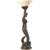 Design Toscano Mermaid Offering Woman Sculptural Table Torchiere Lamp, 12 inches wide, 39 inches tall, Cast Stone Resin, Green Bronze Finish