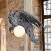 Design Toscano Nights Fury Dragon Gothic Decor Hanging Light Fixture Chandelier, 21 Inches Wide, 19 Inches Deep, 15 Inches High, Handcast Polyresin with Glass Globe, Gray Stone Finish