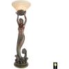 Design Toscano Mermaid Offering Woman Sculptural Table Torchiere Lamp, 12 inches wide, 39 inches tall, Cast Stone Resin, Green Bronze Finish