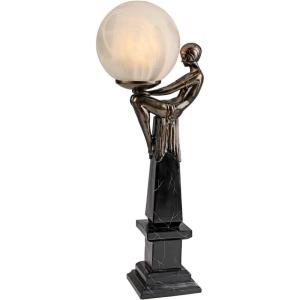 Design Toscano PD72501 Art Deco Patroness of the Stars Woman Glass Orb Lamp Figurine Statue, 5 inches wide, 21 inches tall, Handcast Polyresin, Faux Bronze & Black Marble Finish(Single)