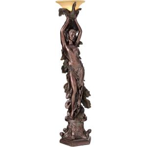 Design Toscano Peacock Woman Sculptural Floor Torchiere Lamp, 19 inches wide, 74 inches tall, Cast Stone Resin, Bronze Finish