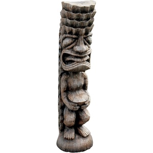Design Toscano Tiki of the Luau Totem Pole Tropical Decor Indoor/Outdoor Garden Statue, 23 inches tall, Cast Stone Resin, Woodtone Finish(The Luau)