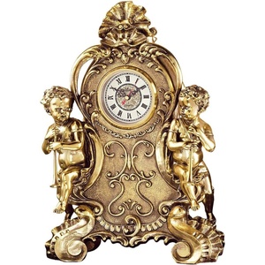 Design Toscano Remy Cherubs Angel Mantel Clock, 13 inches wide, 19 inches tall, Cast Stone Resin, Antique Gold Finish