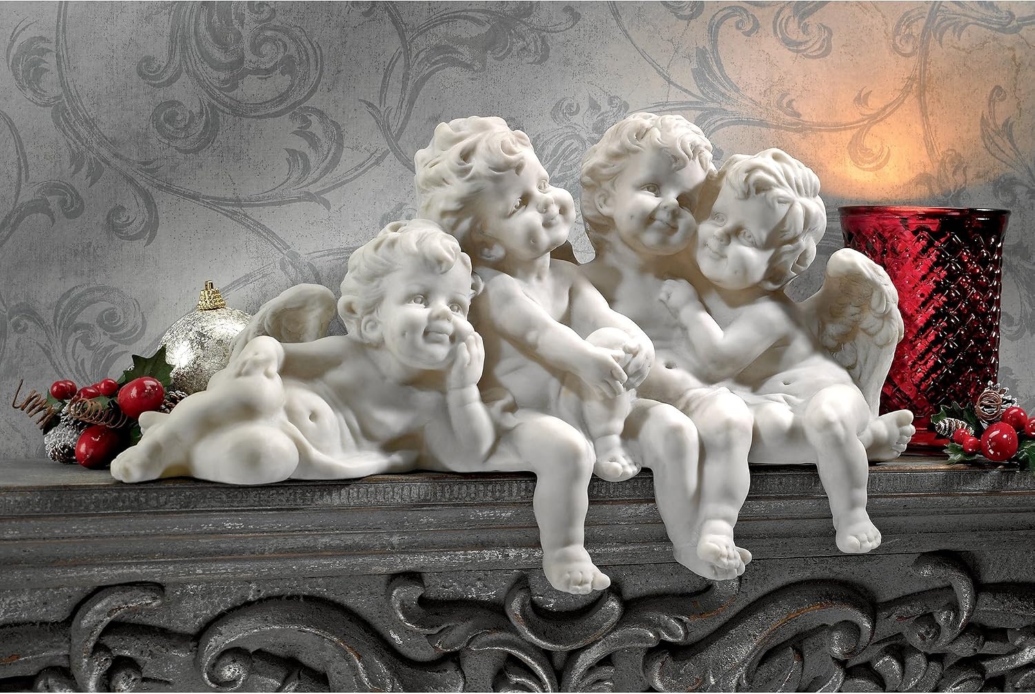image:imageDesign Toscano SH380151 Cherub Conclave Shelf Sitter Baby Angel Statue Figurine 18 Inches Wide 5 Inches Deep 12 Inches Tall Handcast Polyresin Antique Stone Finish