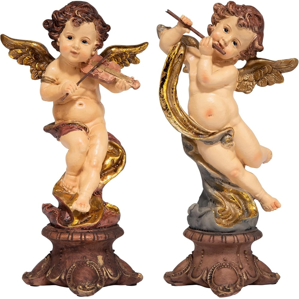 image:imageDesign Toscano Italian BaroqueStyle Musical Cherub Decorative Statues Set of Two 10 Inch Resin Full Color Finish