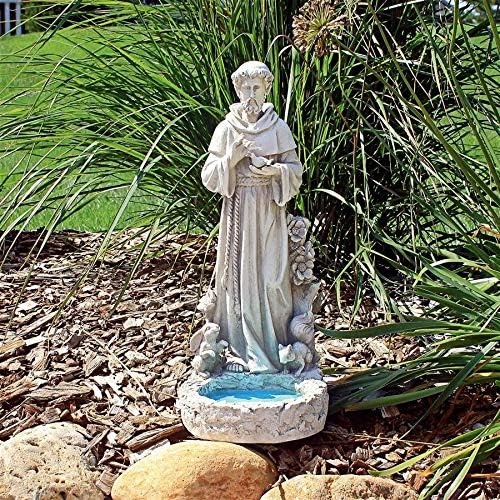 image:imageDesign Toscano Francis of Assisi Reflection Pool Outdoor Garden Statue Birdbath 7 inches wide 16 inches tall Cast Stone Resin Antique Stone FinishAntique Stone