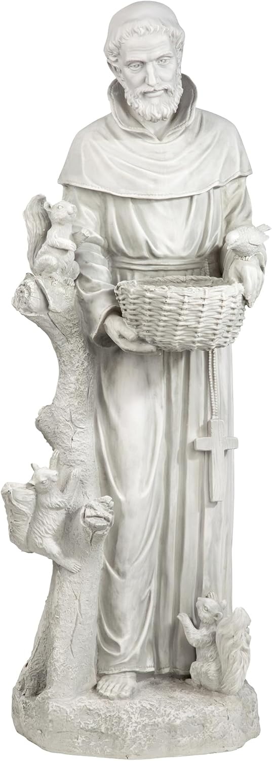 image:imageDesign Toscano Francis of Assisi Reflection Pool Outdoor Garden Statue Birdbath 7 inches wide 16 inches tall Cast Stone Resin Antique Stone FinishAntique Stone