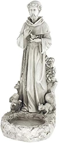 image:imageDesign Toscano Francis of Assisi Reflection Pool Outdoor Garden Statue Birdbath 7 inches wide 16 inches tall Cast Stone Resin Antique Stone FinishAntique Stone