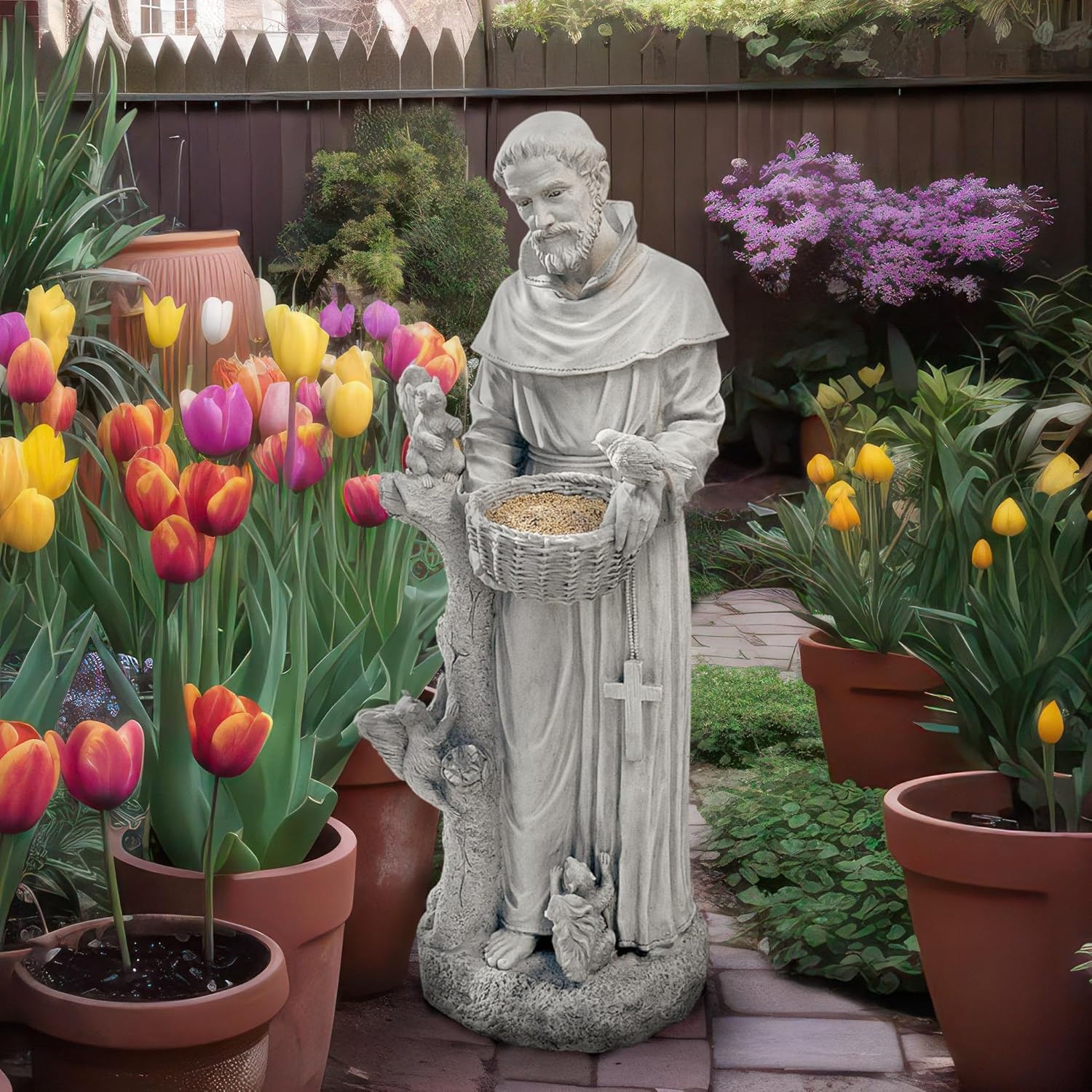 image:imageDesign Toscano Francis of Assisi Reflection Pool Outdoor Garden Statue Birdbath 7 inches wide 16 inches tall Cast Stone Resin Antique Stone FinishAntique Stone