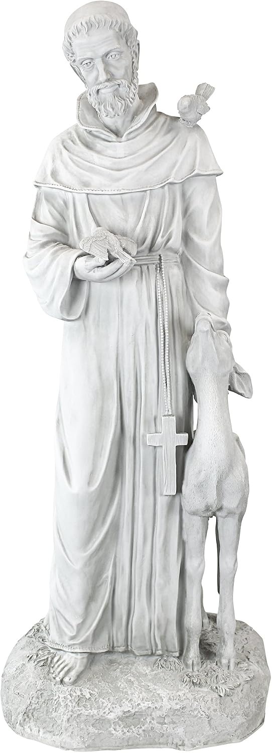 image:imageDesign Toscano Francis of Assisi Reflection Pool Outdoor Garden Statue Birdbath 7 inches wide 16 inches tall Cast Stone Resin Antique Stone FinishAntique Stone