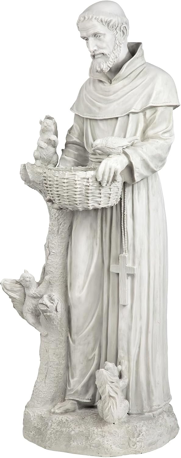 image:imageDesign Toscano Francis of Assisi Reflection Pool Outdoor Garden Statue Birdbath 7 inches wide 16 inches tall Cast Stone Resin Antique Stone FinishAntique Stone