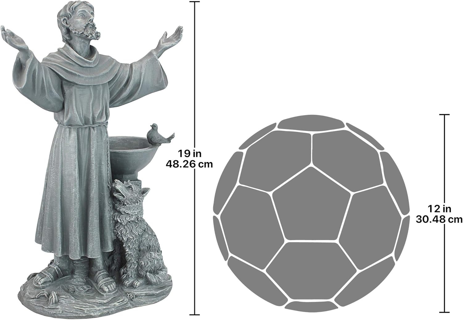 image:imageDesign Toscano Francis of Assisi Reflection Pool Outdoor Garden Statue Birdbath 7 inches wide 16 inches tall Cast Stone Resin Antique Stone FinishGreystone