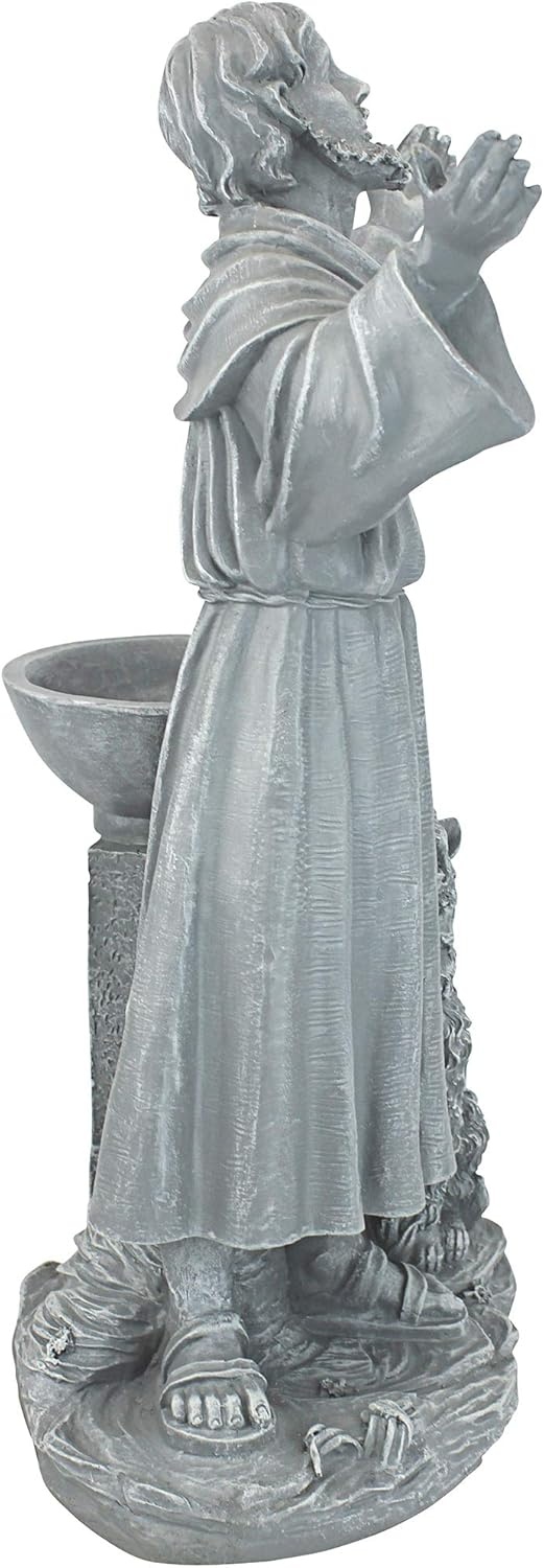 image:imageDesign Toscano Francis of Assisi Reflection Pool Outdoor Garden Statue Birdbath 7 inches wide 16 inches tall Cast Stone Resin Antique Stone FinishGreystone