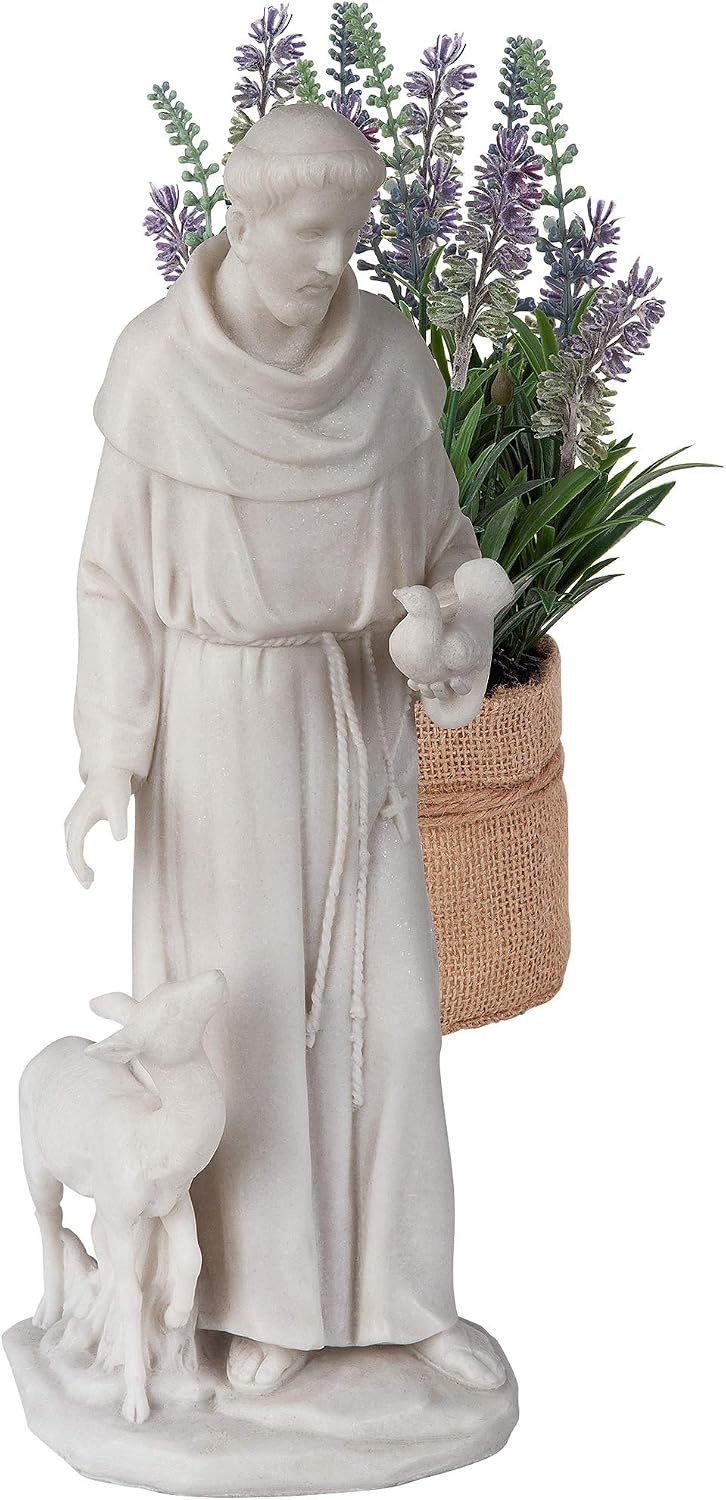 image:imageDesign Toscano Francis of Assisi Reflection Pool Outdoor Garden Statue Birdbath 7 inches wide 16 inches tall Cast Stone Resin Antique Stone FinishWhite