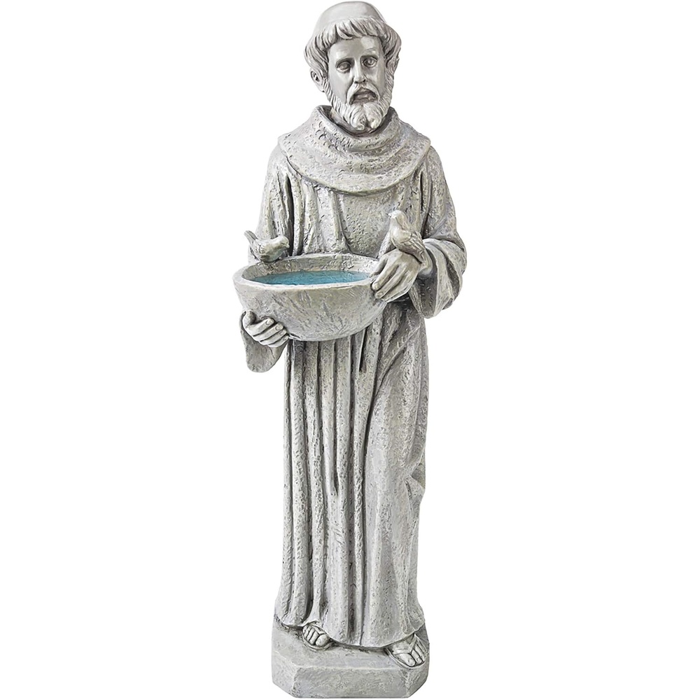 image:imageDesign Toscano Francis of Assisi Reflection Pool Outdoor Garden Statue Birdbath 7 inches wide 16 inches tall Cast Stone Resin Antique Stone FinishAntique Stone